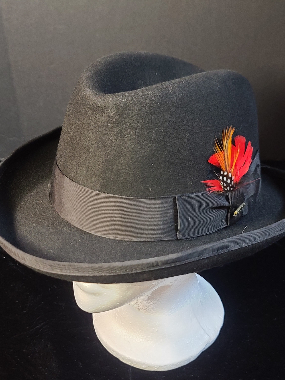 Black Wool Fedora with Decorative Feather